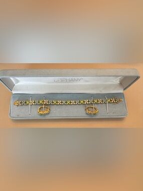 Vintage Joan Rivers Gold-Tone & Pastel Crystal Bracelet and Earring Set Epiphany